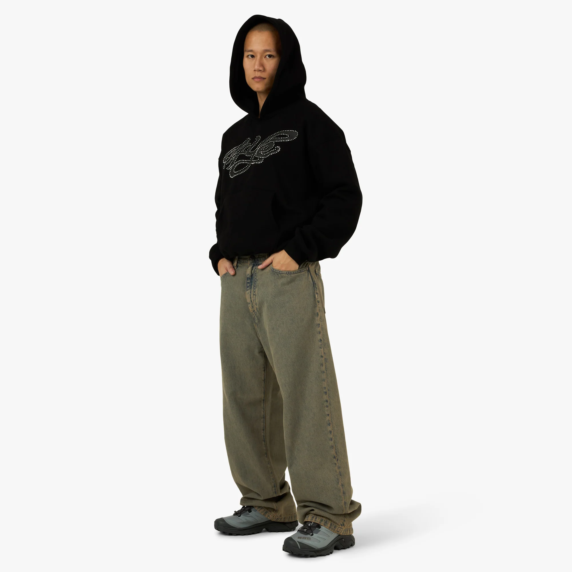 4YE Signature Rhinestone Hoodie Black - Image 7