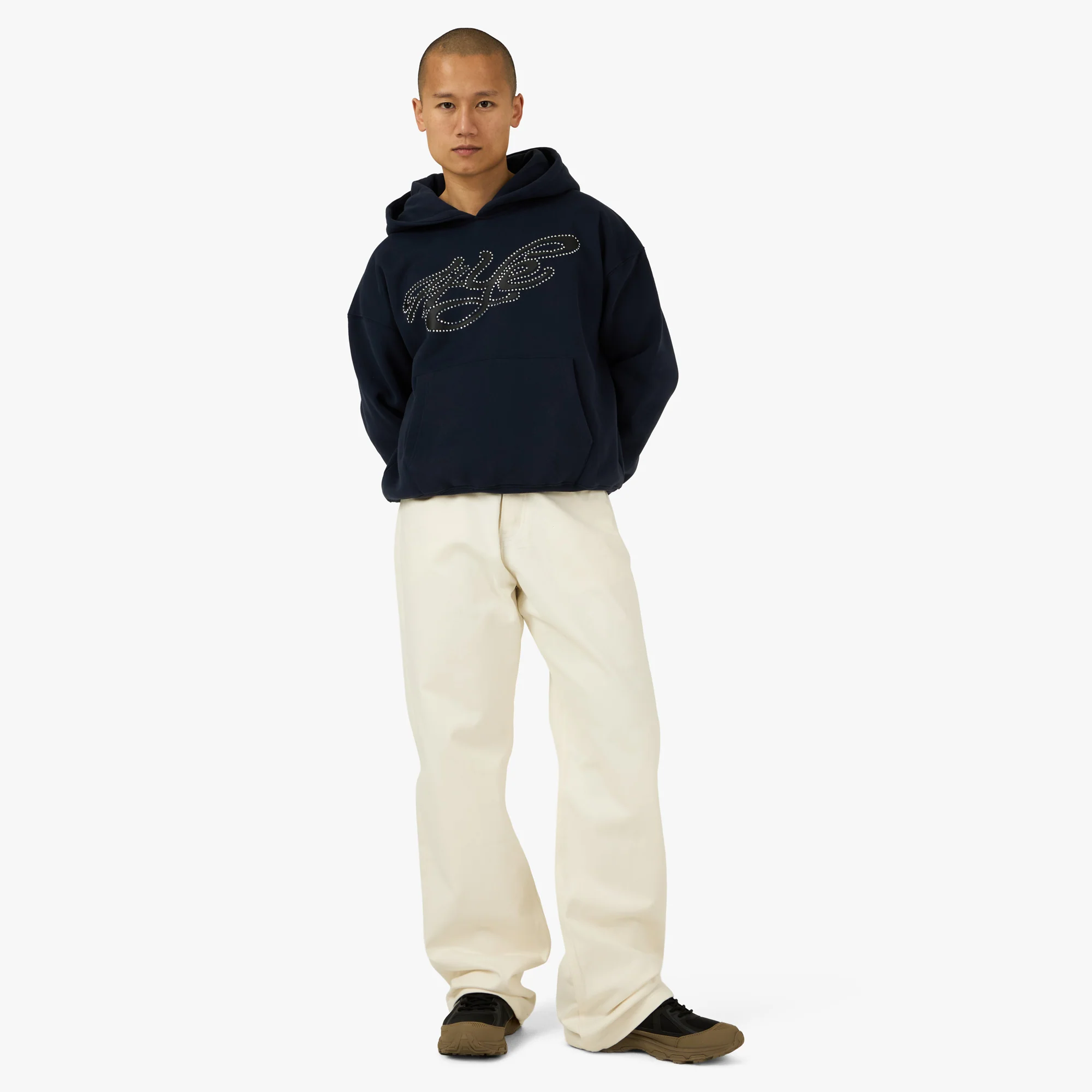 4YE Signature Rhinestone Hoodie Navy - Image 6