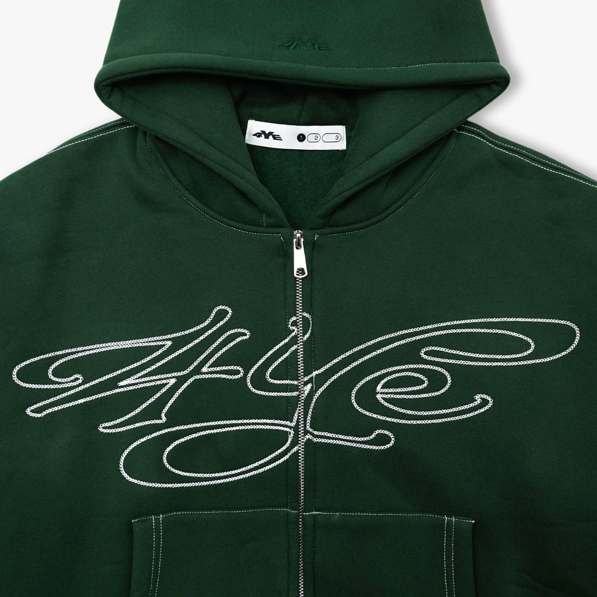 4YE Signature Zip Hoodie Dark Green / White - Image 10