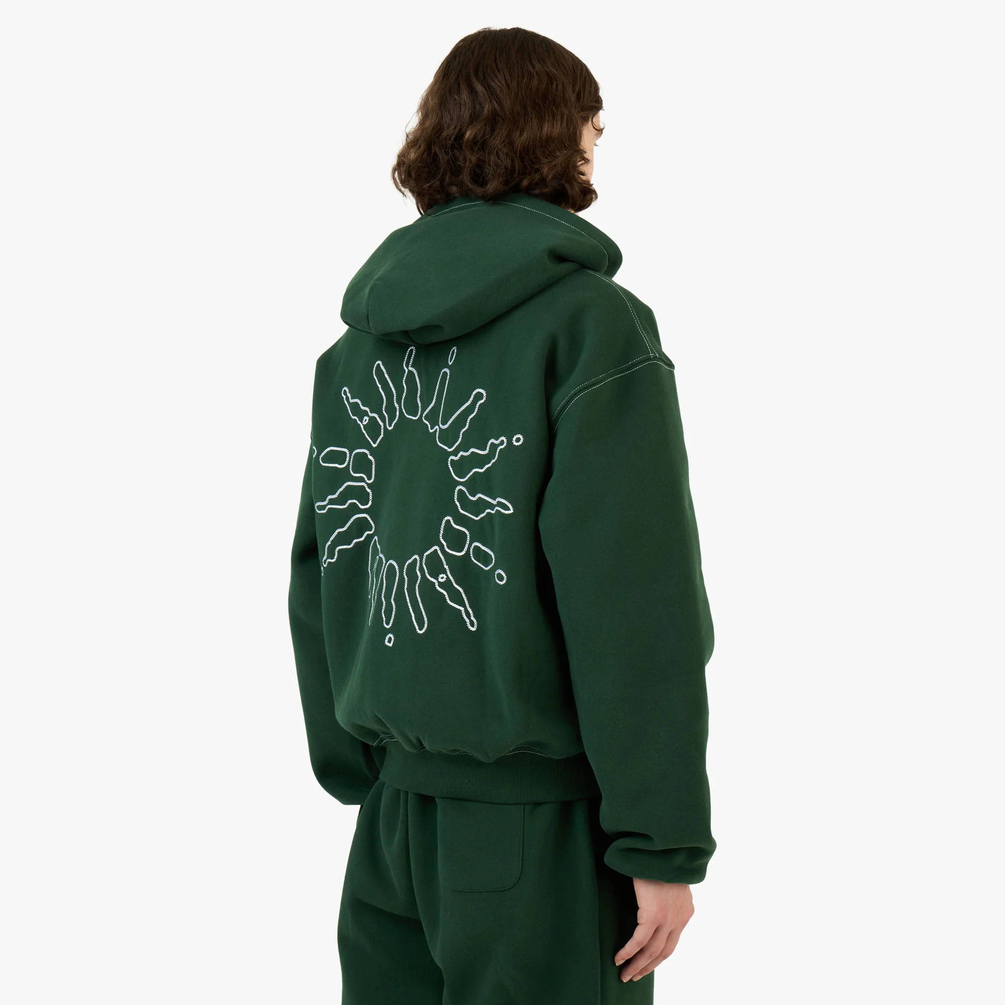 4YE Signature Zip Hoodie Dark Green / White - Image 3