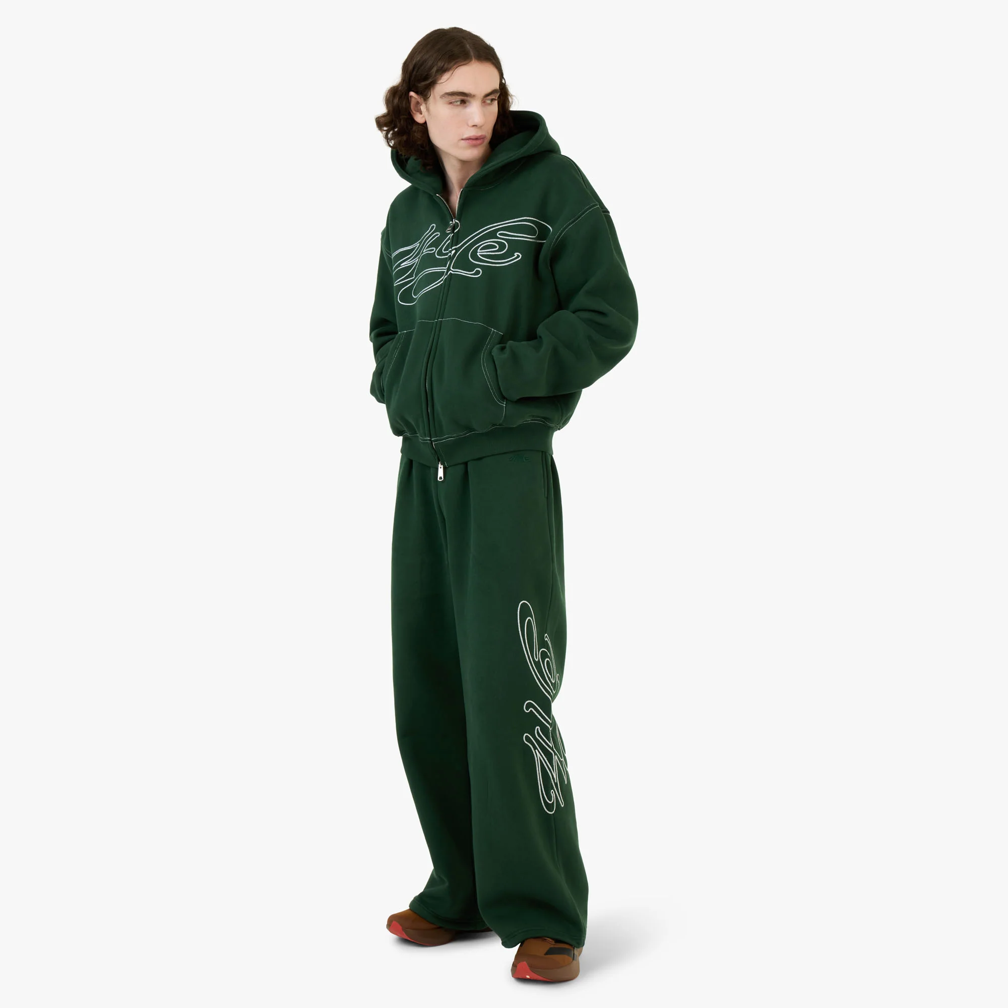 4YE Signature Zip Hoodie Dark Green / White - Image 6