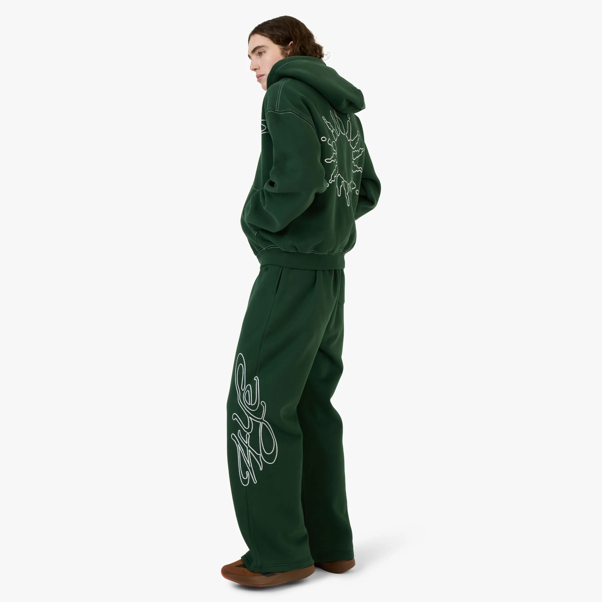 4YE Signature Zip Hoodie Dark Green / White - Image 7
