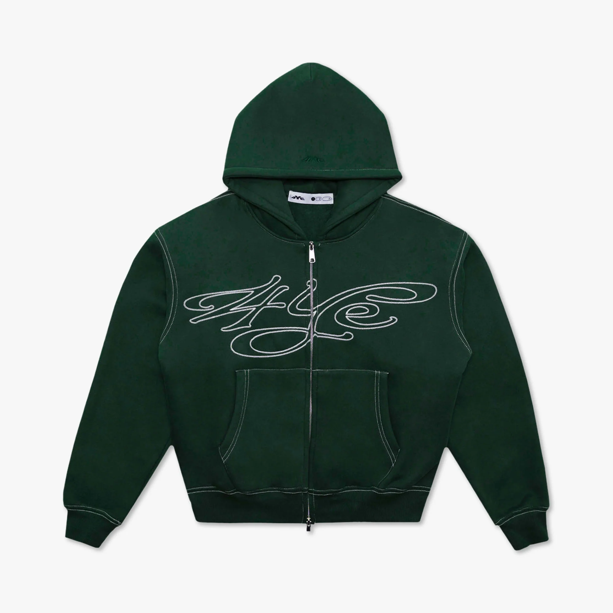 4YE Signature Zip Hoodie Dark Green / White - Image 8