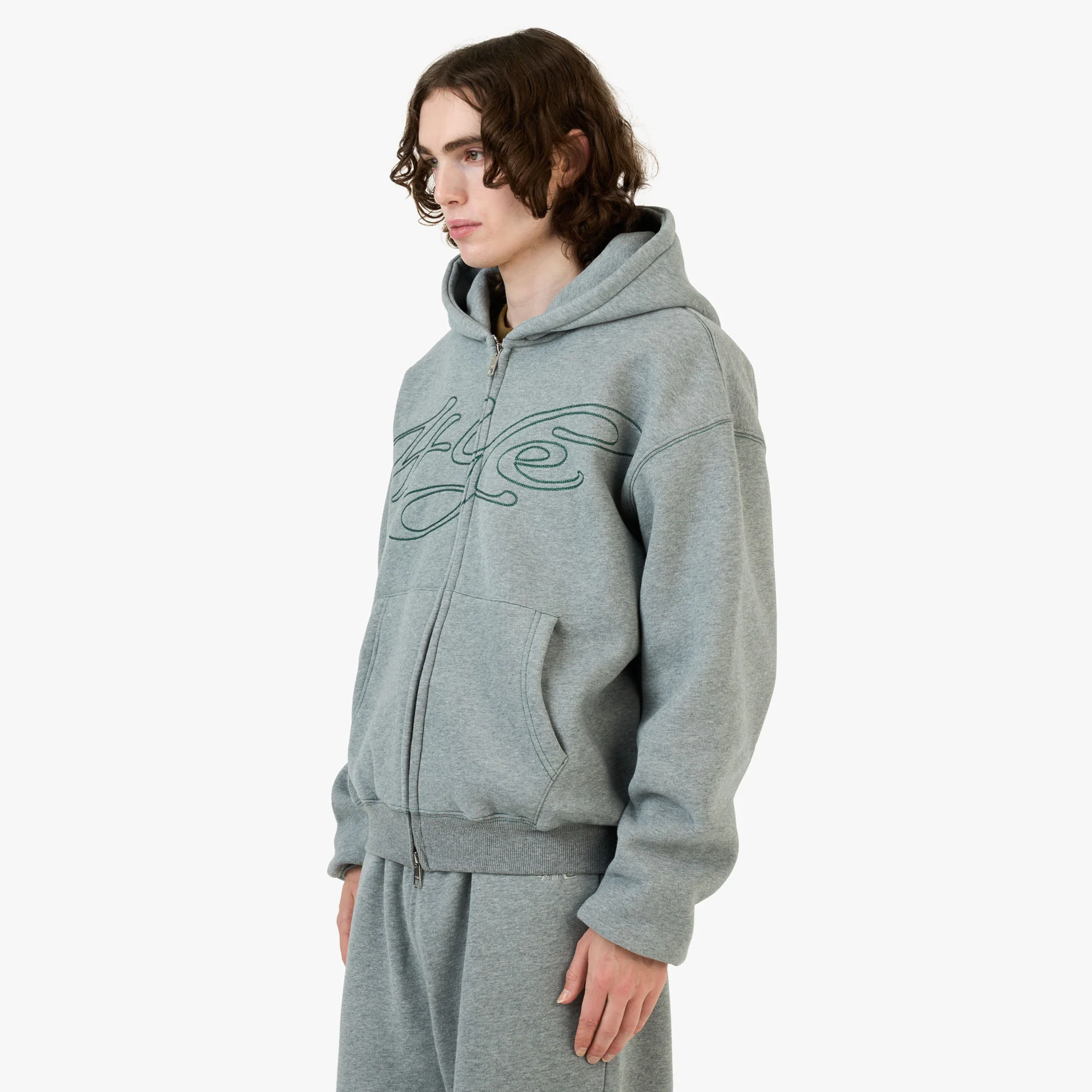 4YE Signature Zip Hoodie Medium Grey / Forrest Green - Image 2