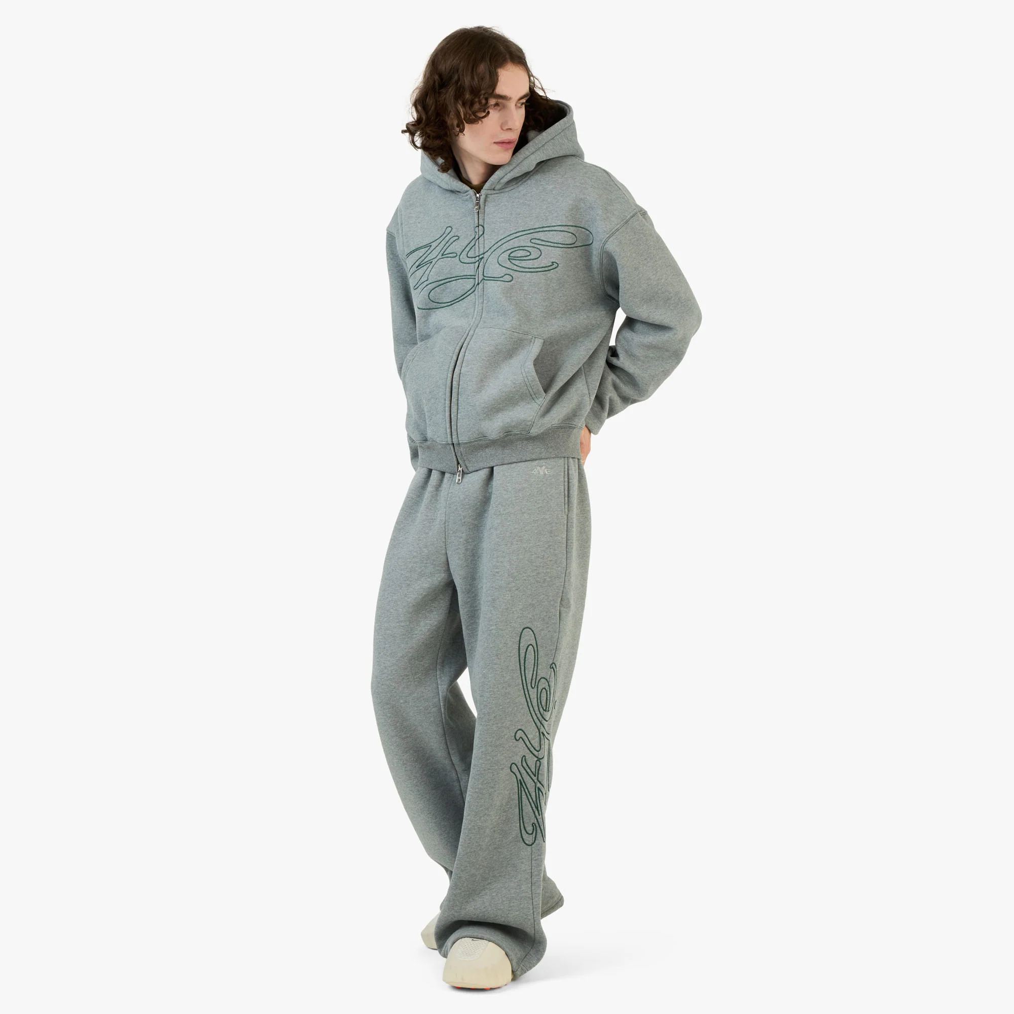4YE Signature Zip Hoodie Medium Grey / Forrest Green - Image 6