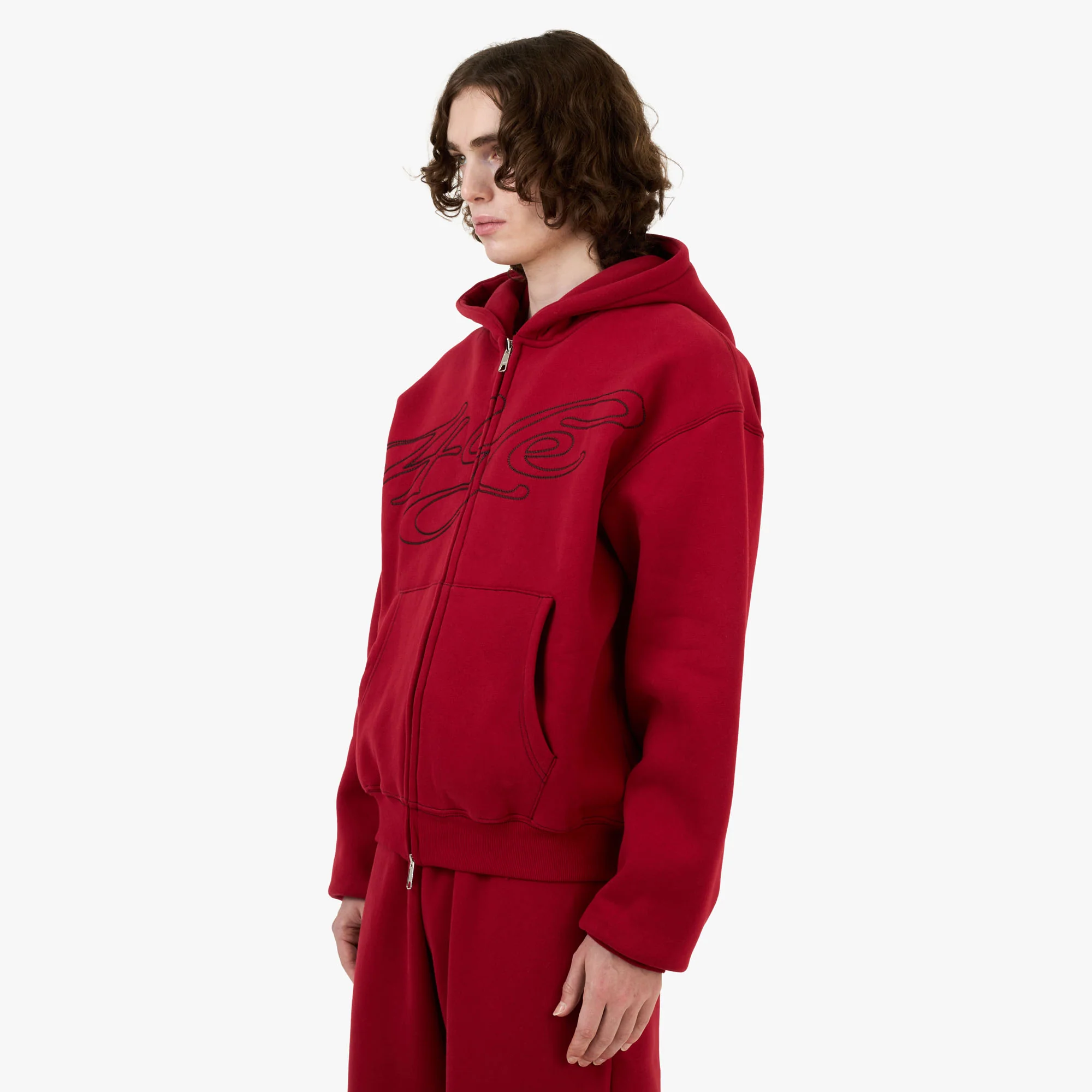 4YE Signature Zip Hoodie Red / Black - Image 2
