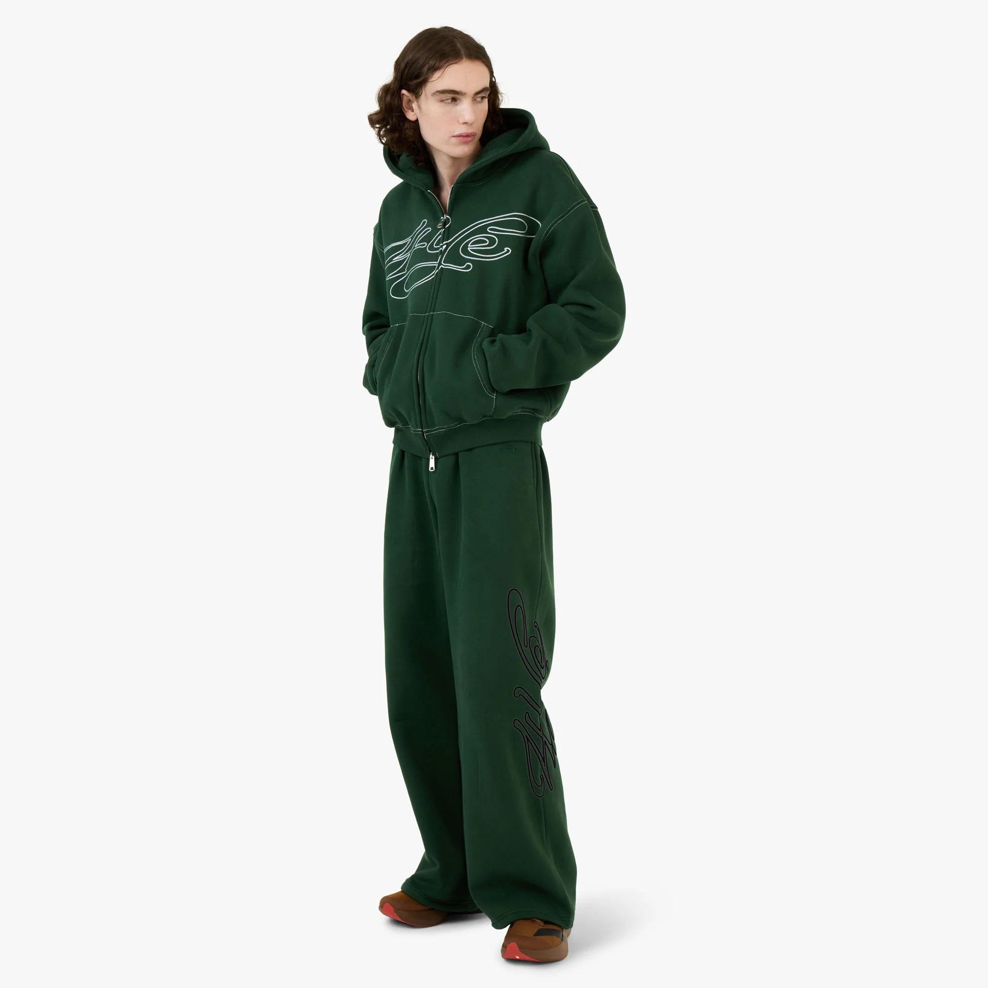 4YE Signature Zip Wide Pant Forrest Green / Black - Image 6