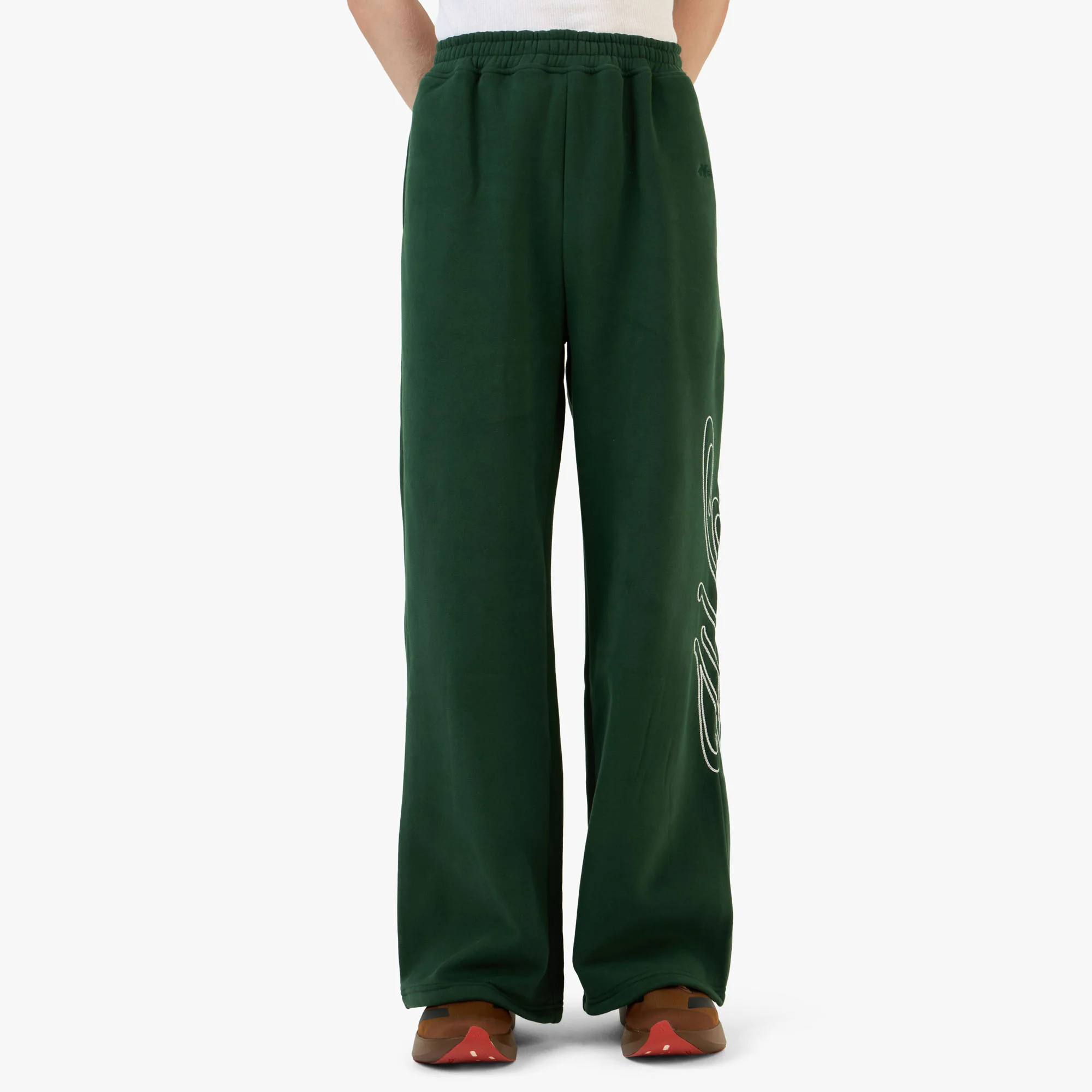 4YE Signature Zip Wide Pant Dark Green / White