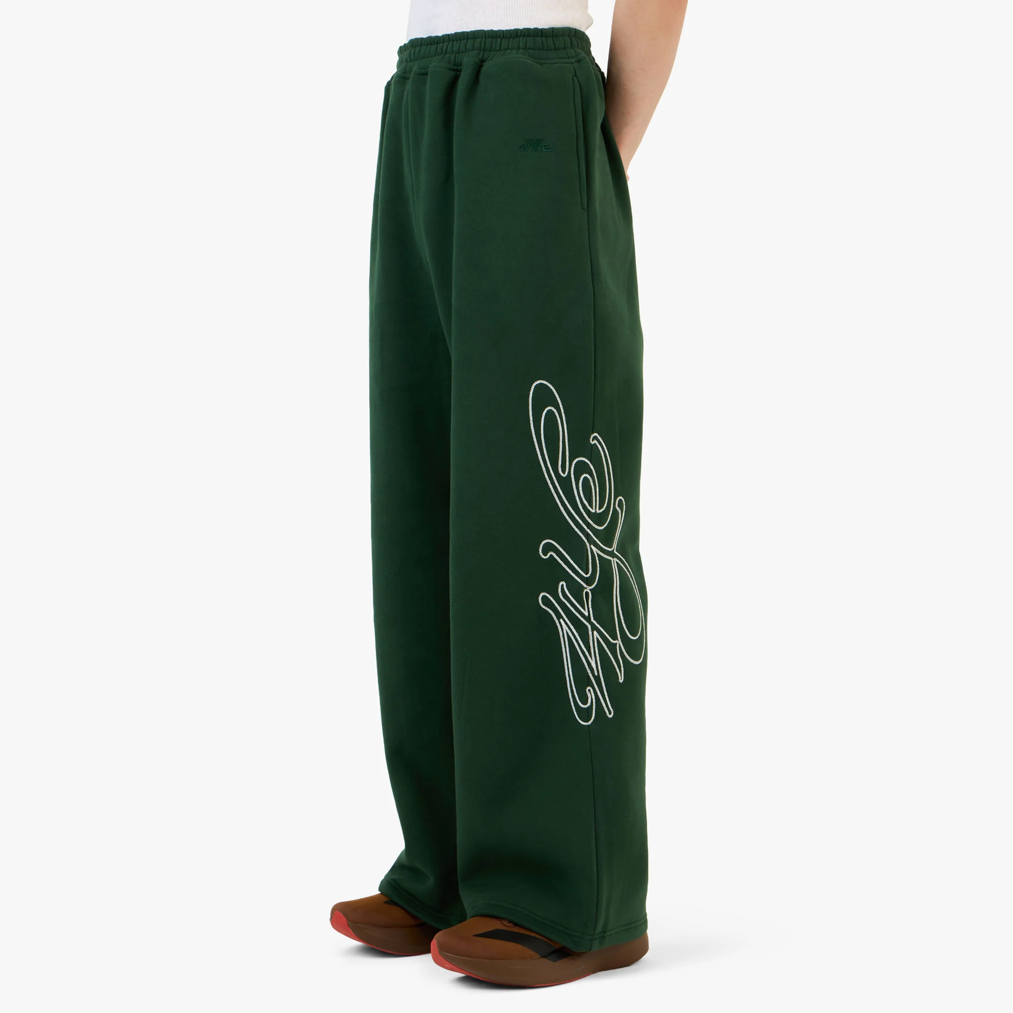 4YE Signature Zip Wide Pant Dark Green / White - Image 2