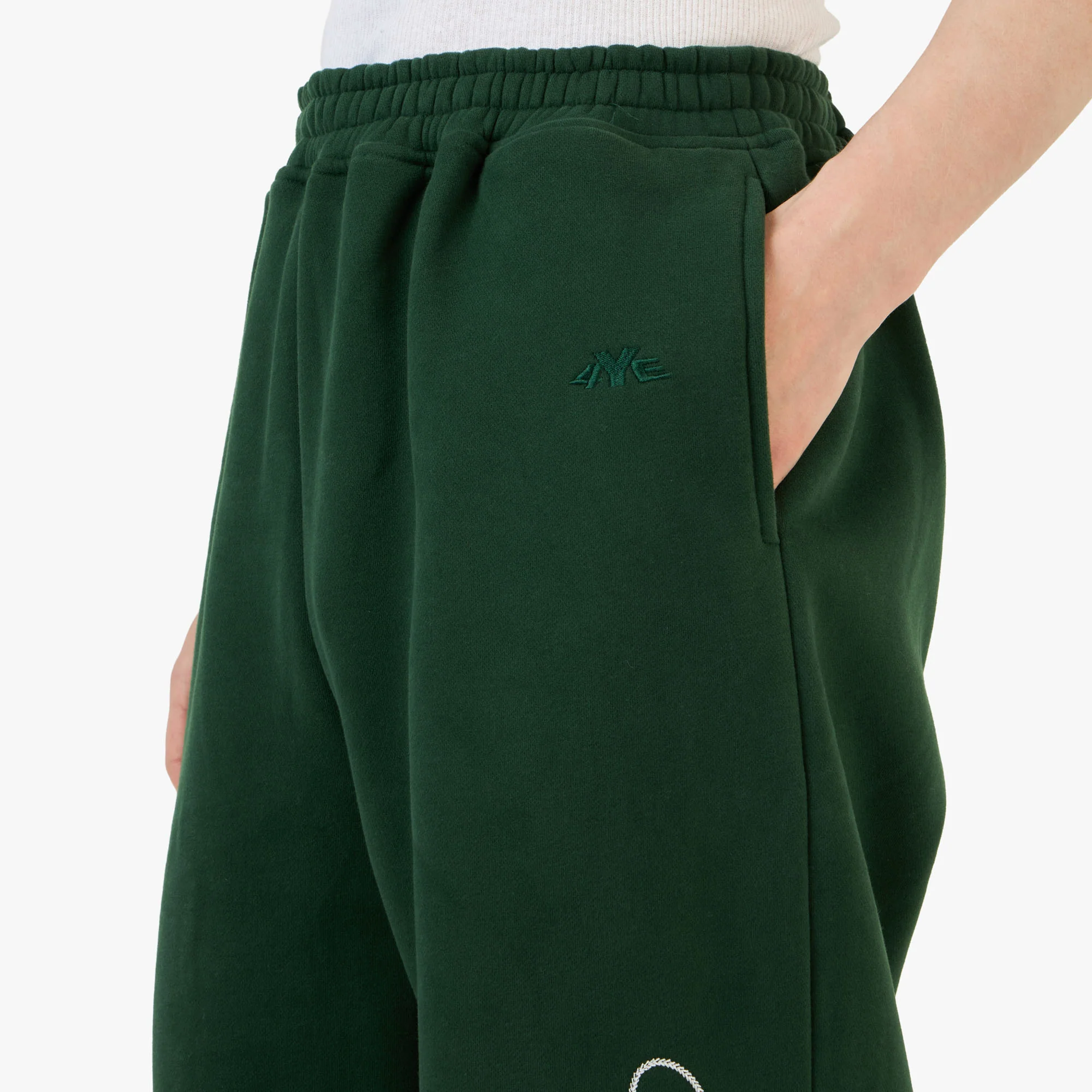 4YE Signature Zip Wide Pant Dark Green / White - Image 4