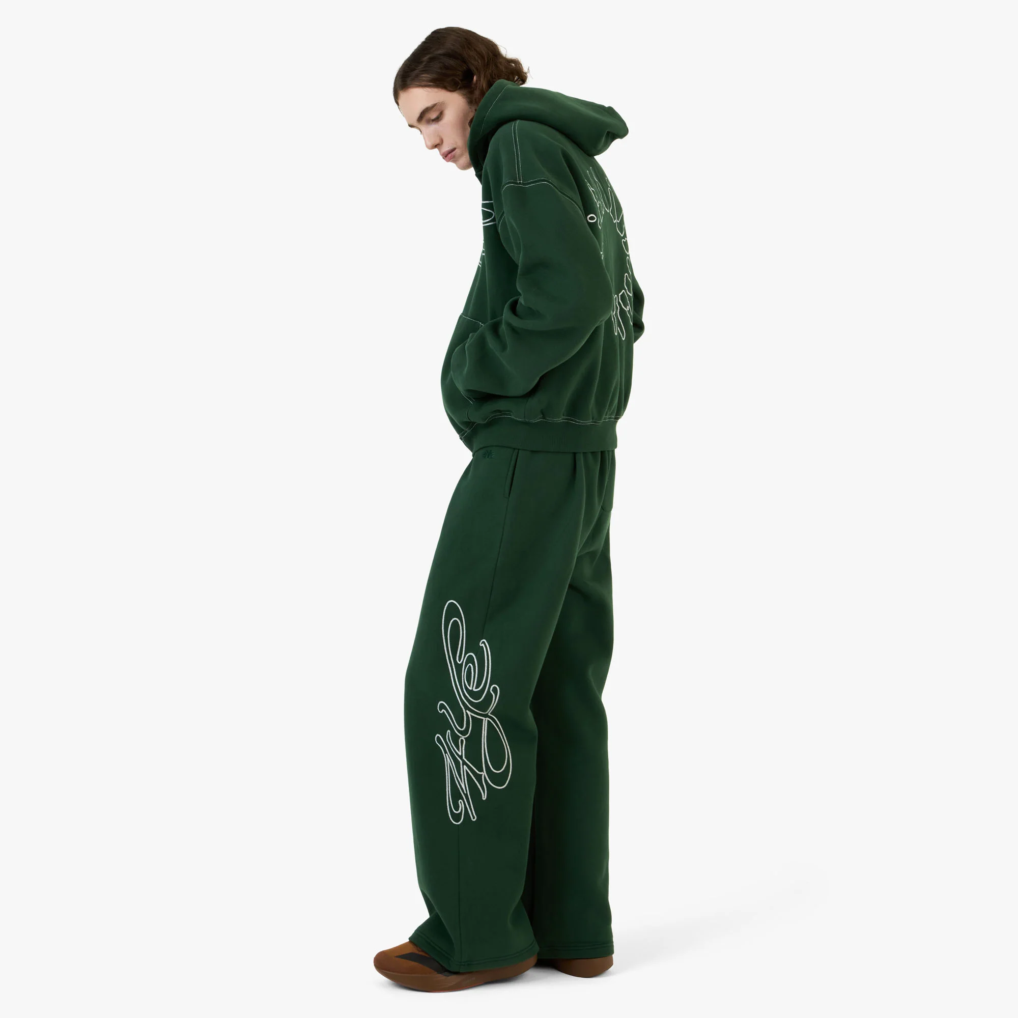 4YE Signature Zip Wide Pant Dark Green / White - Image 7