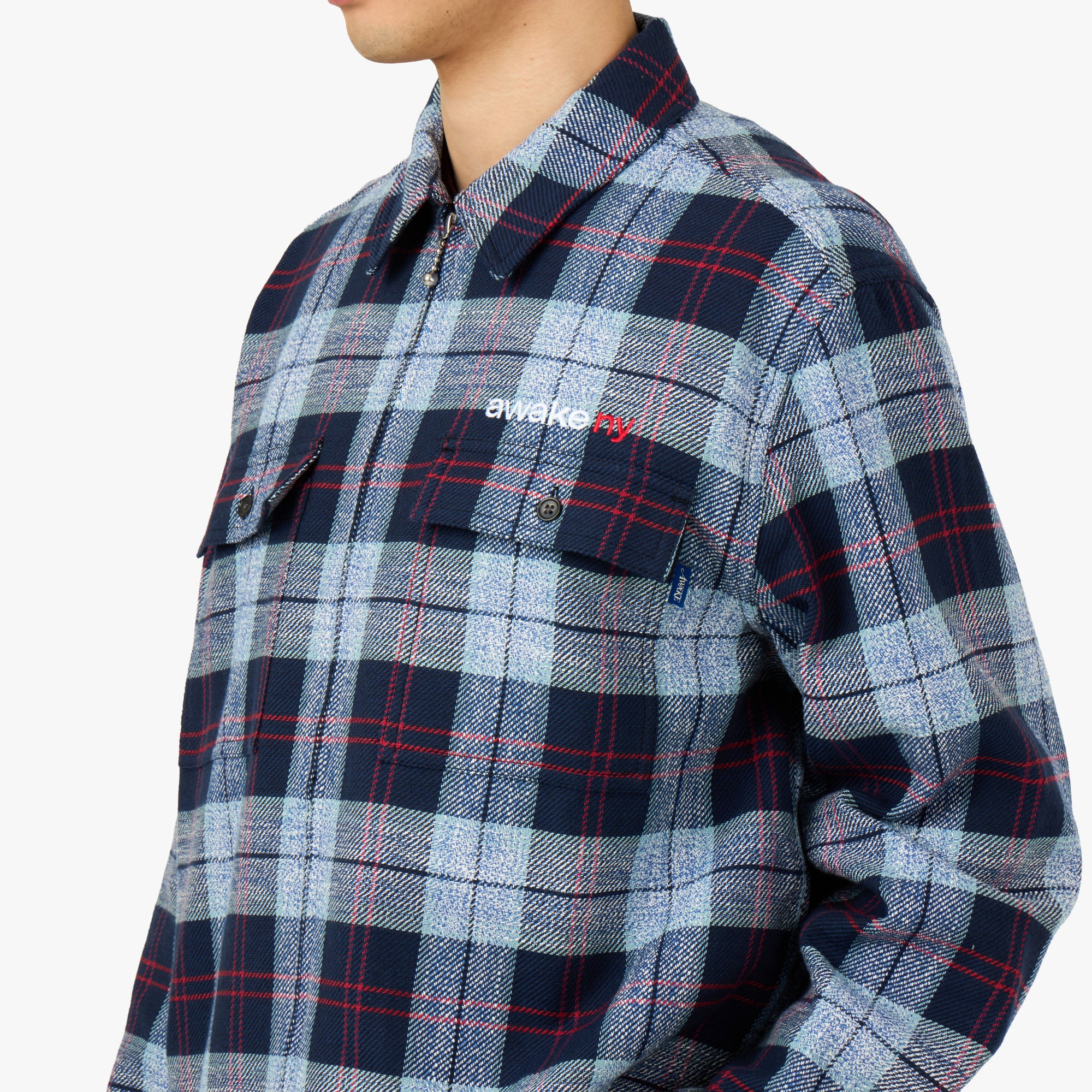 Awake NY Flannel Zip Shirt Blue - Image 4
