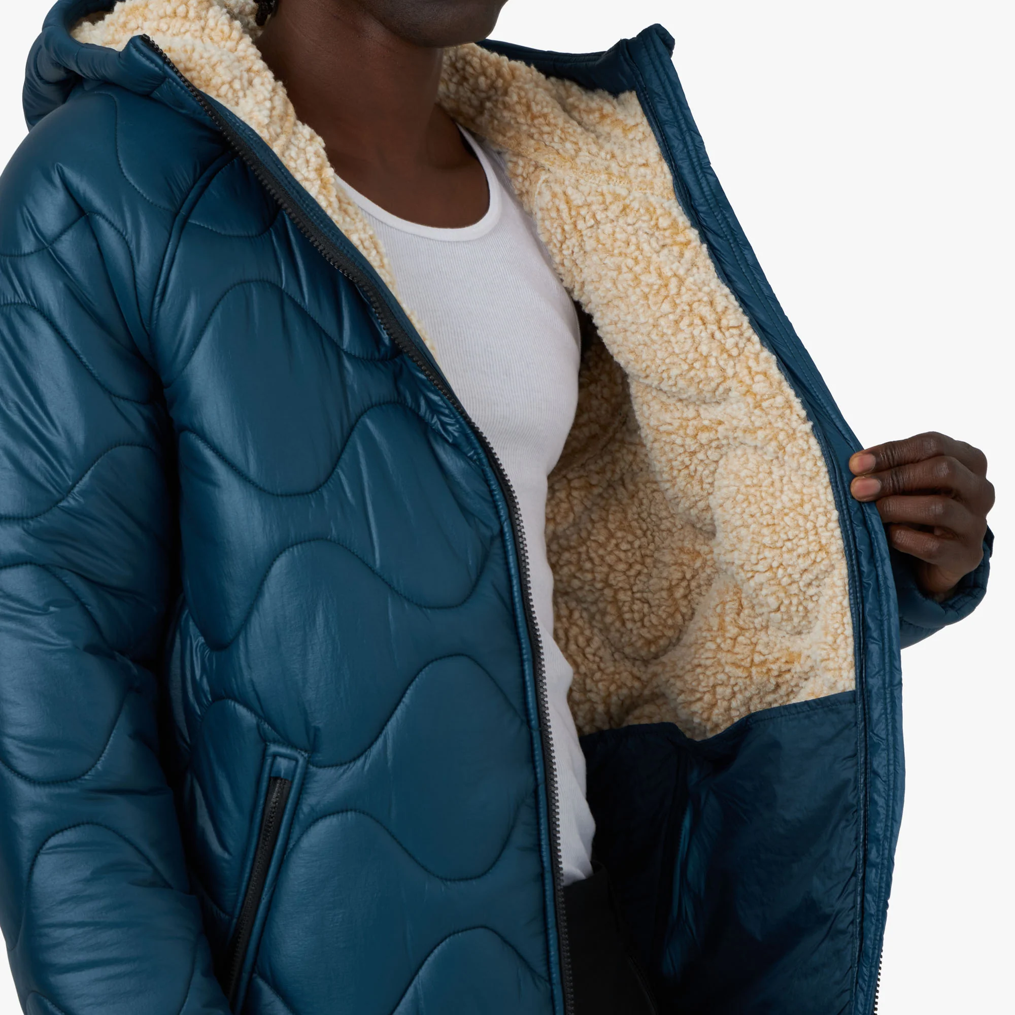 District Vision Quilted Fleece Lined Hooded Jacket / Dusk - Image 6