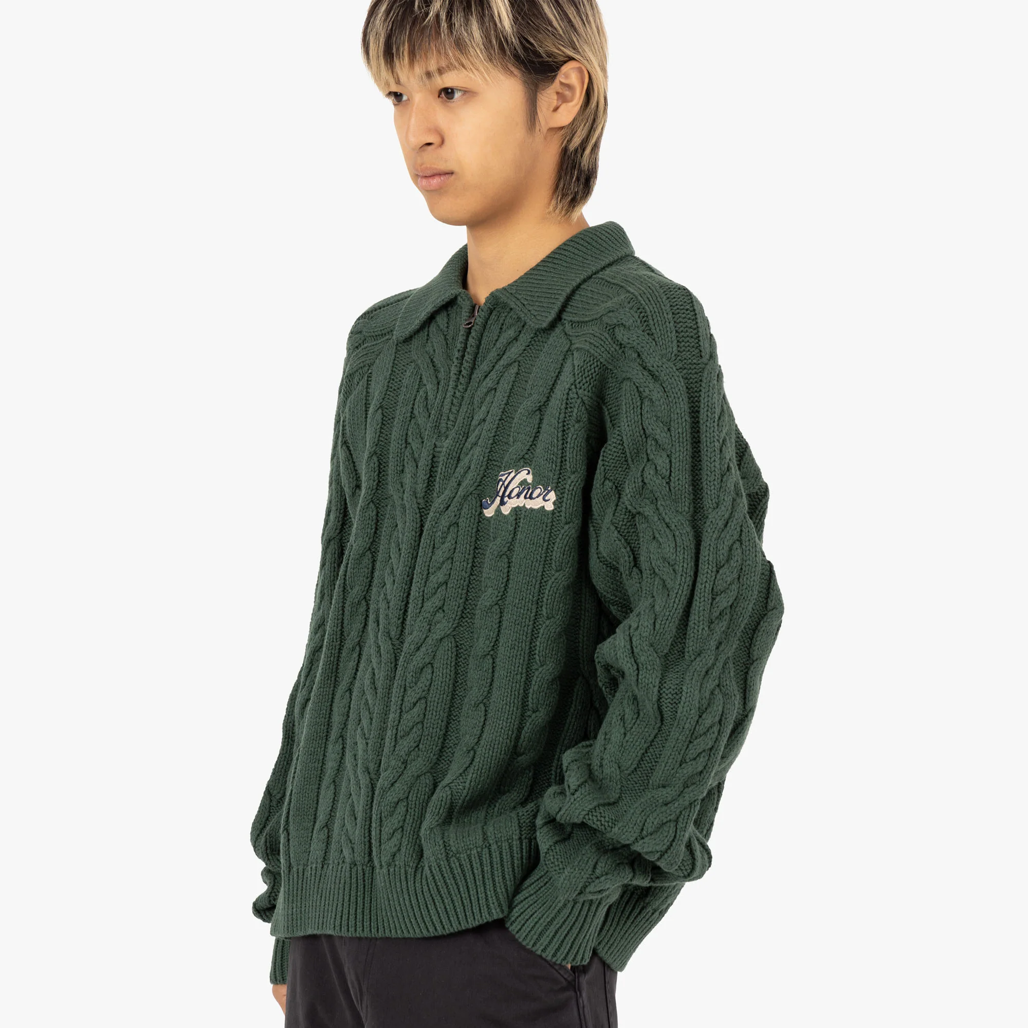 Honor The Gift Cable Zip Leisure Henley / Green - Image 4