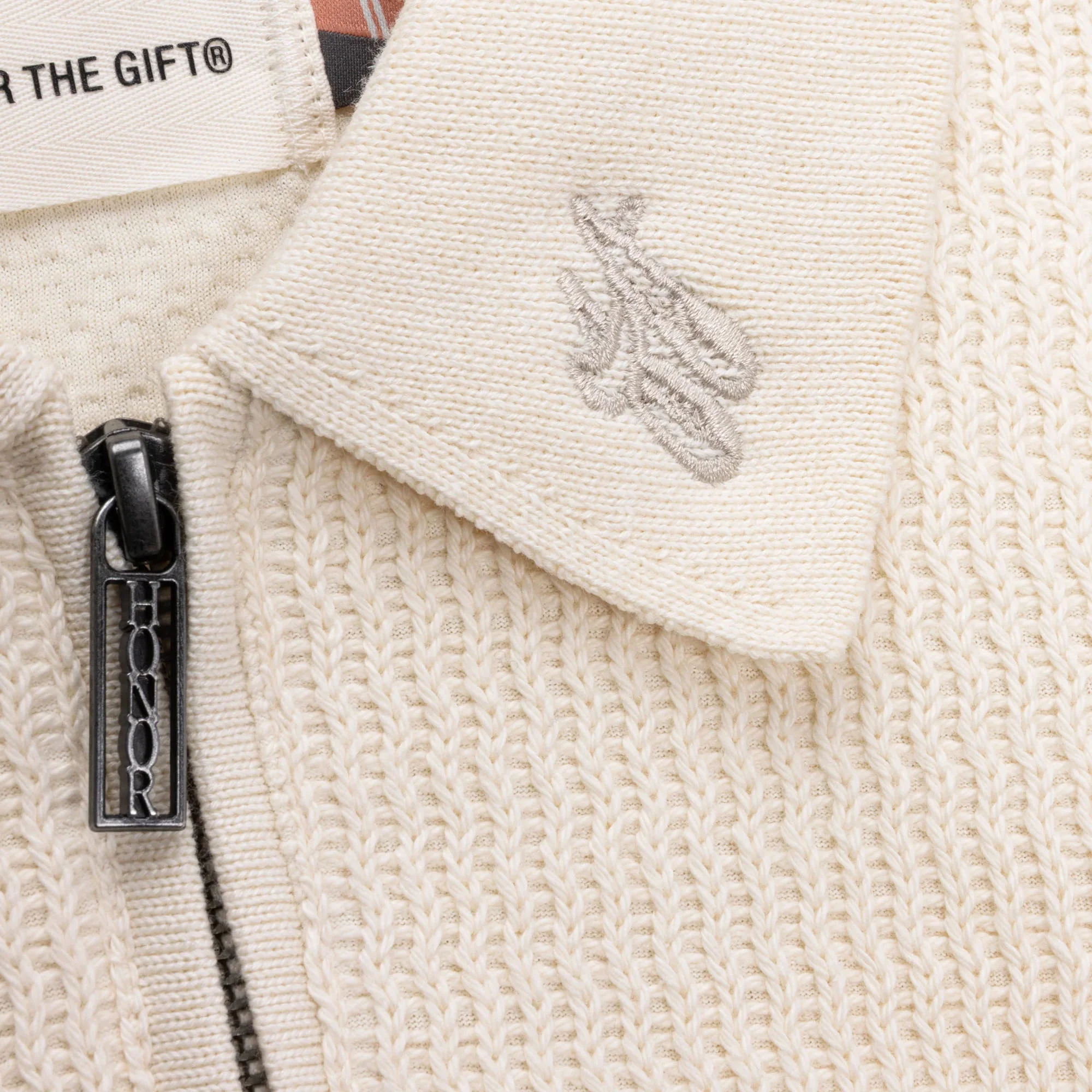 Honor The Gift Wavy Knit Longsleeve Polo / Bone - Image 3