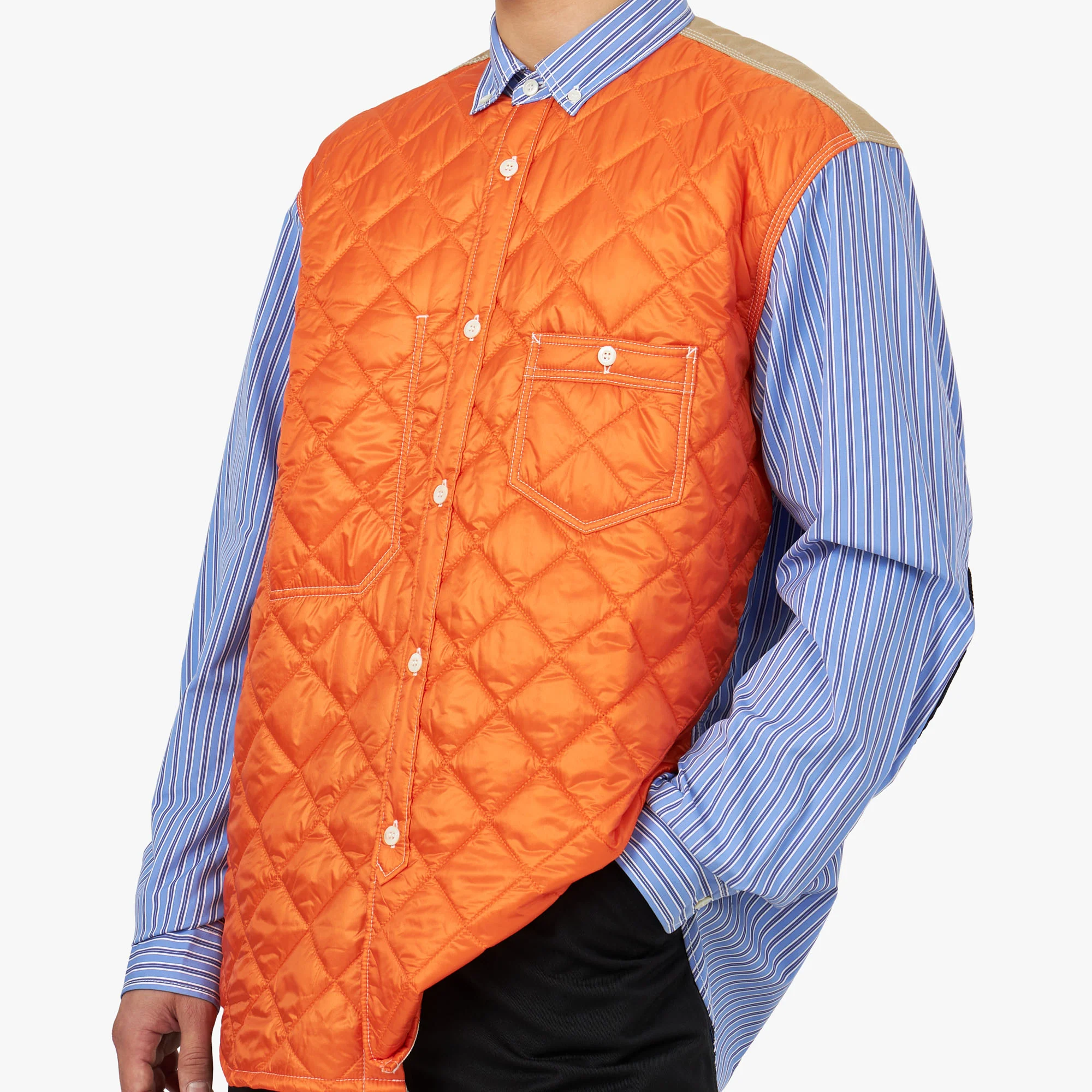 Junya Watanabe MAN Quilted Overshirt Blue / White - Orange - Image 4
