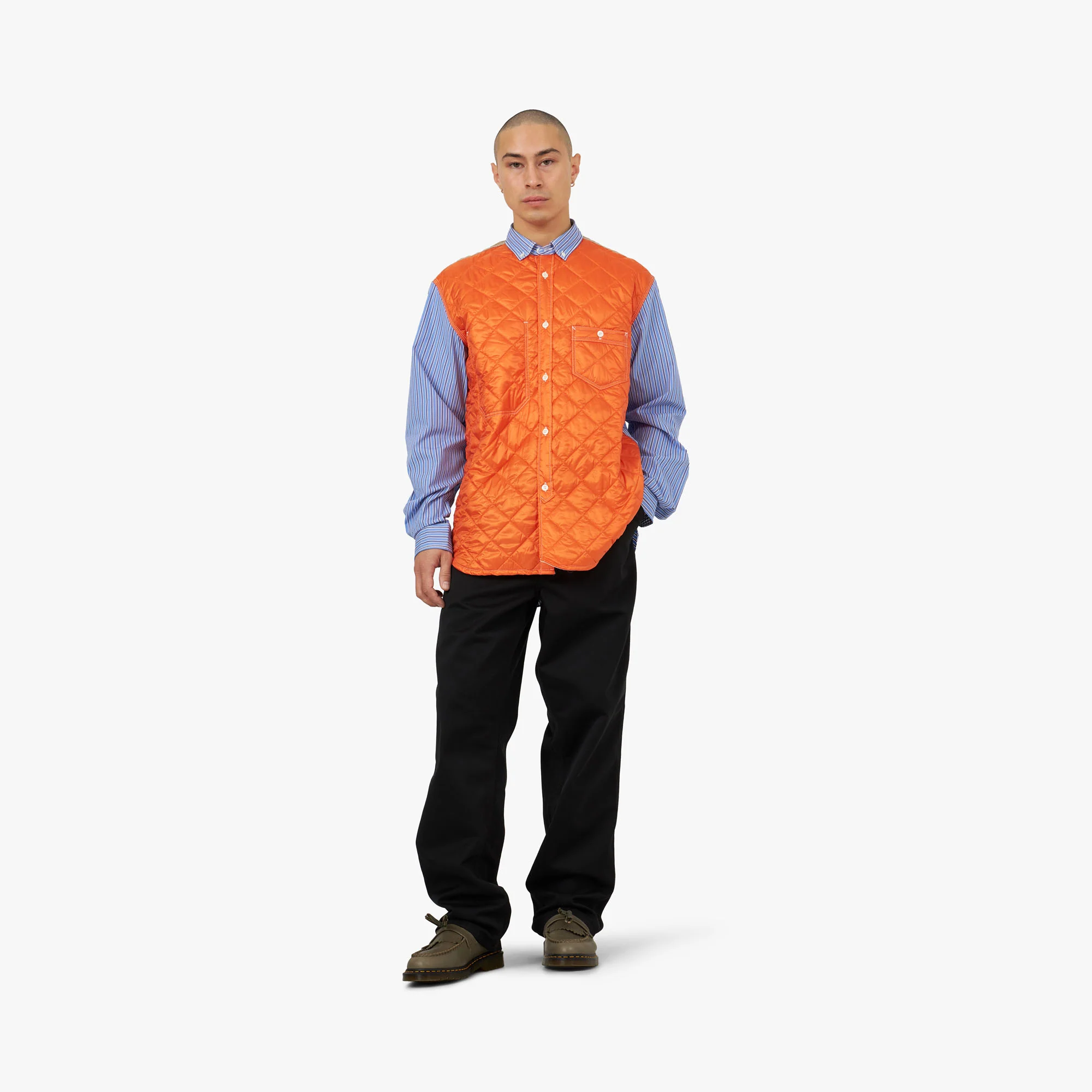 Junya Watanabe MAN Quilted Overshirt Blue / White - Orange - Image 6