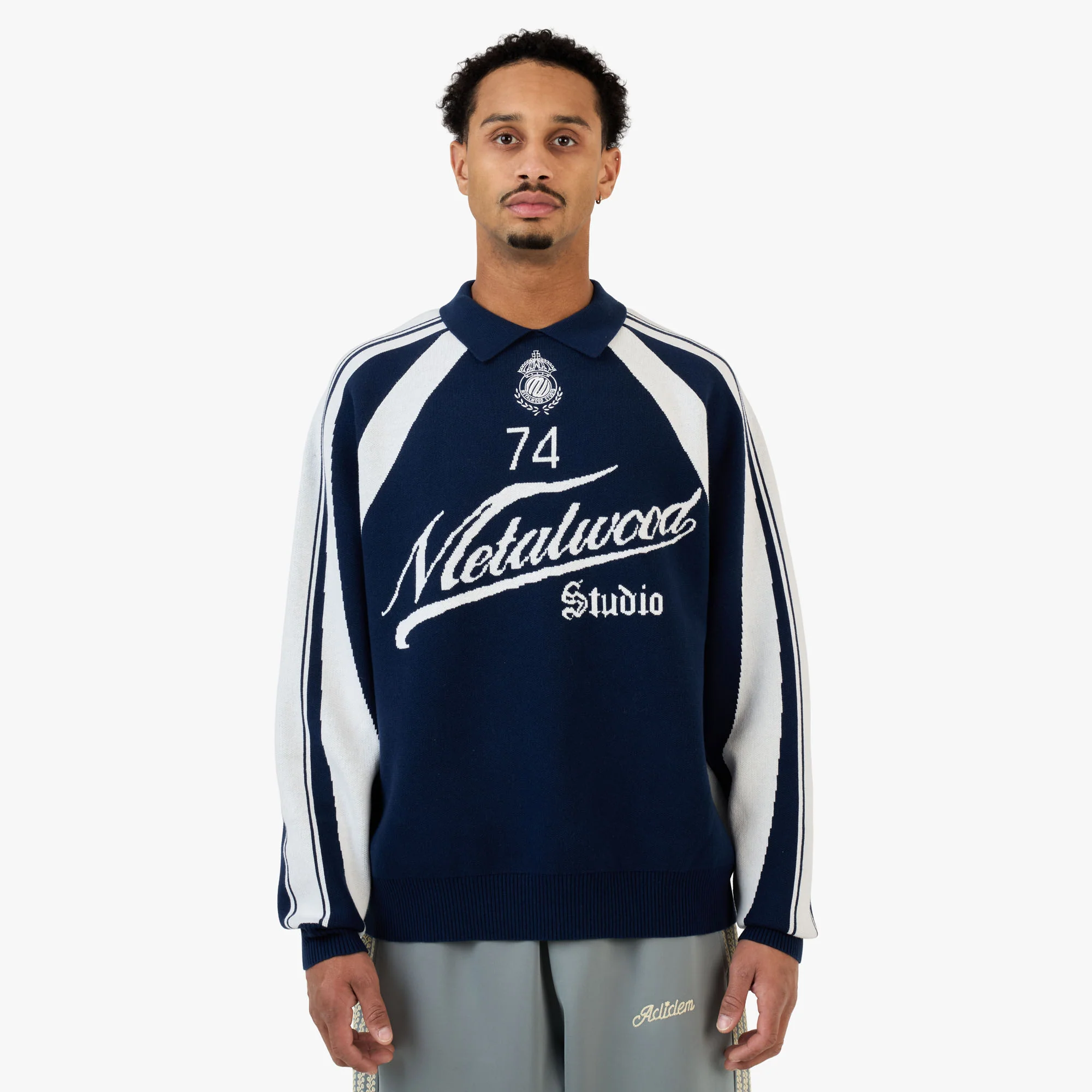 Metalwood Knit Football Top Navy