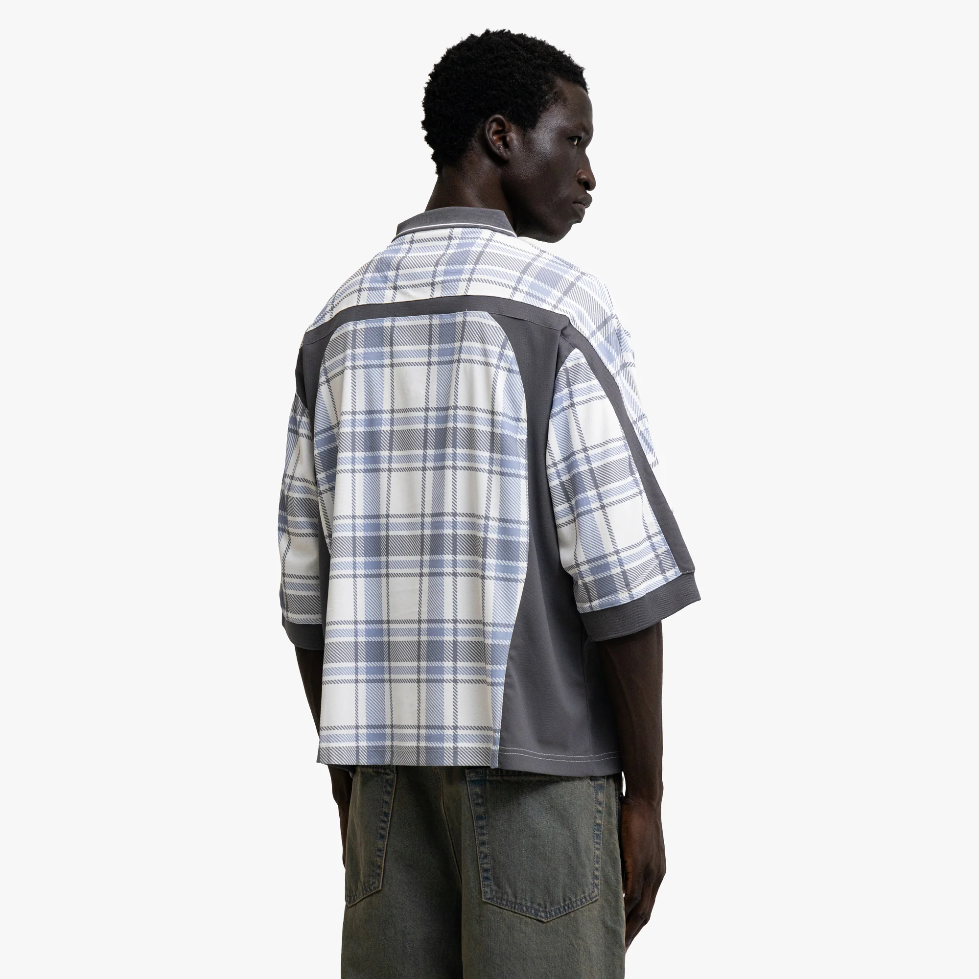 Metalwood Paneled 3/4 Sleeve Polo / Ice - Image 3