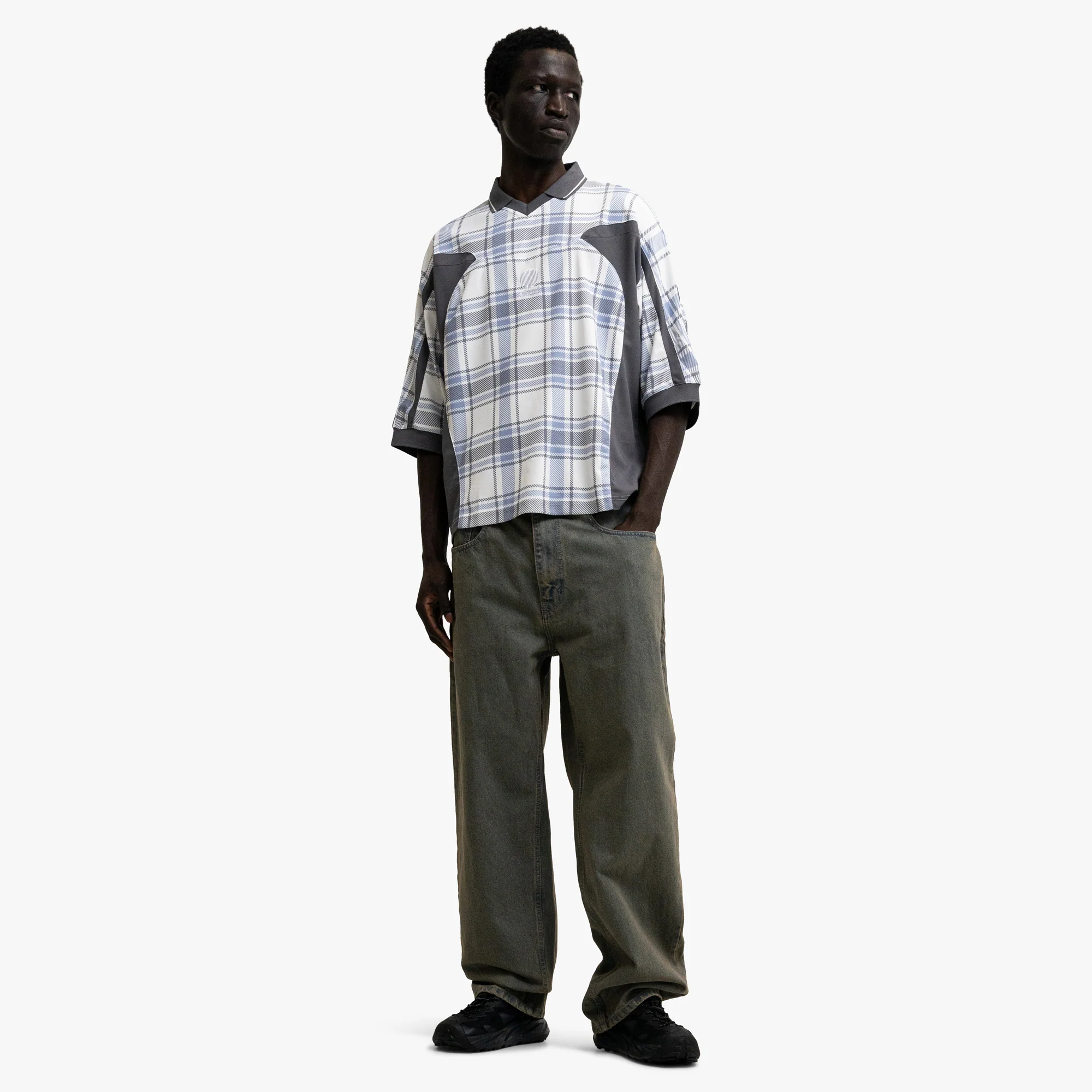 Metalwood Paneled 3/4 Sleeve Polo / Ice - Image 6