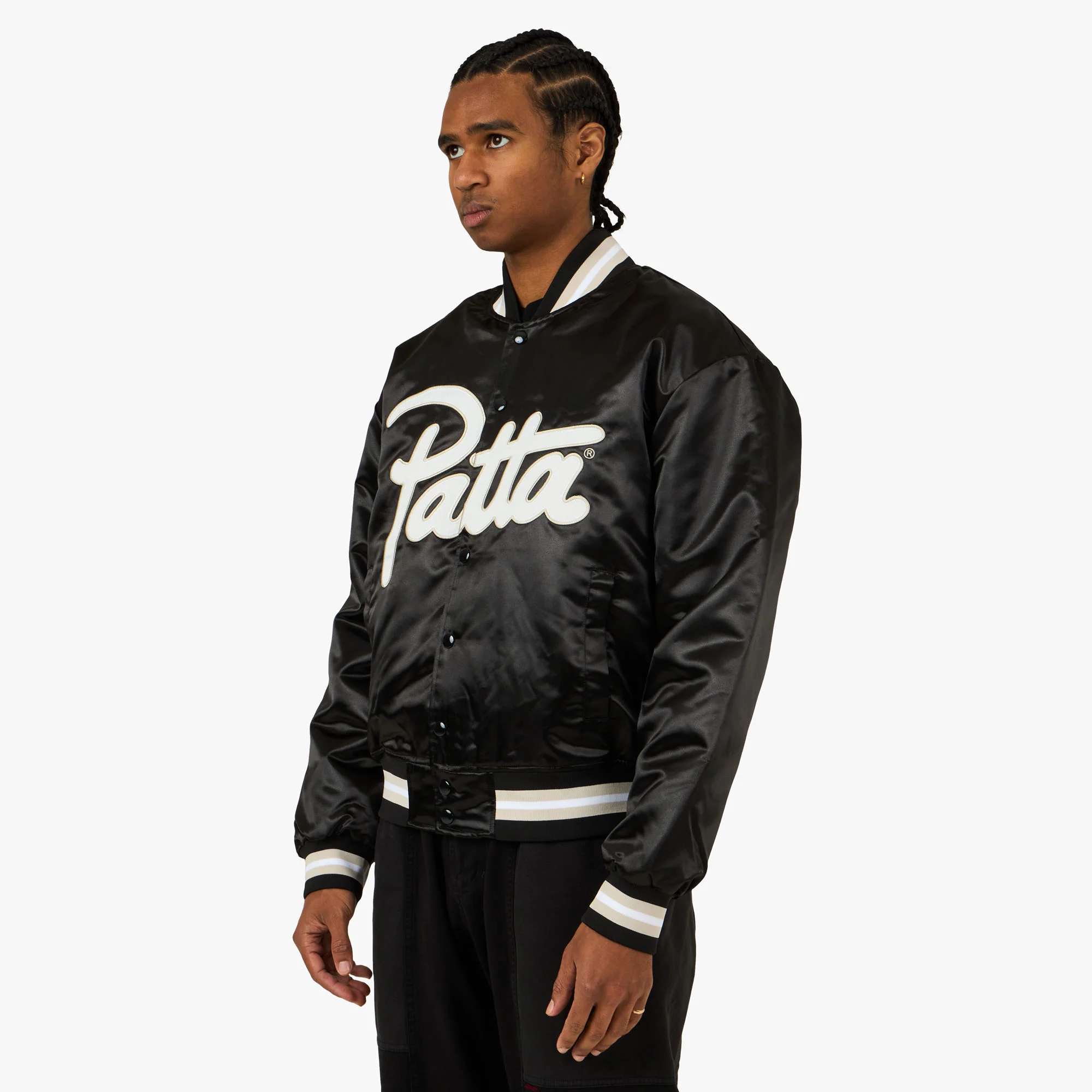Patta Script Logo Satin Varsity Jacket Black - Image 3