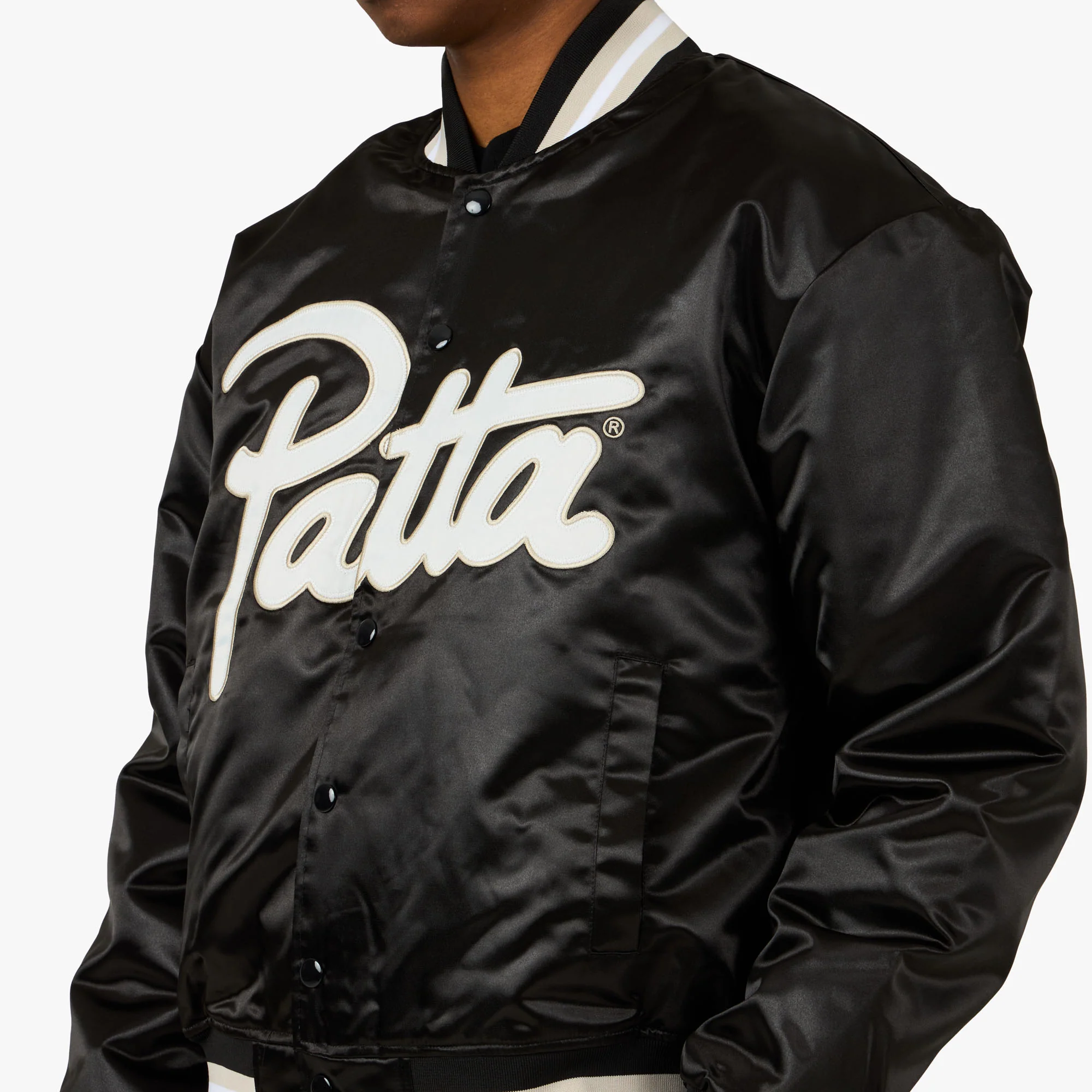 Patta Script Logo Satin Varsity Jacket Black - Image 4