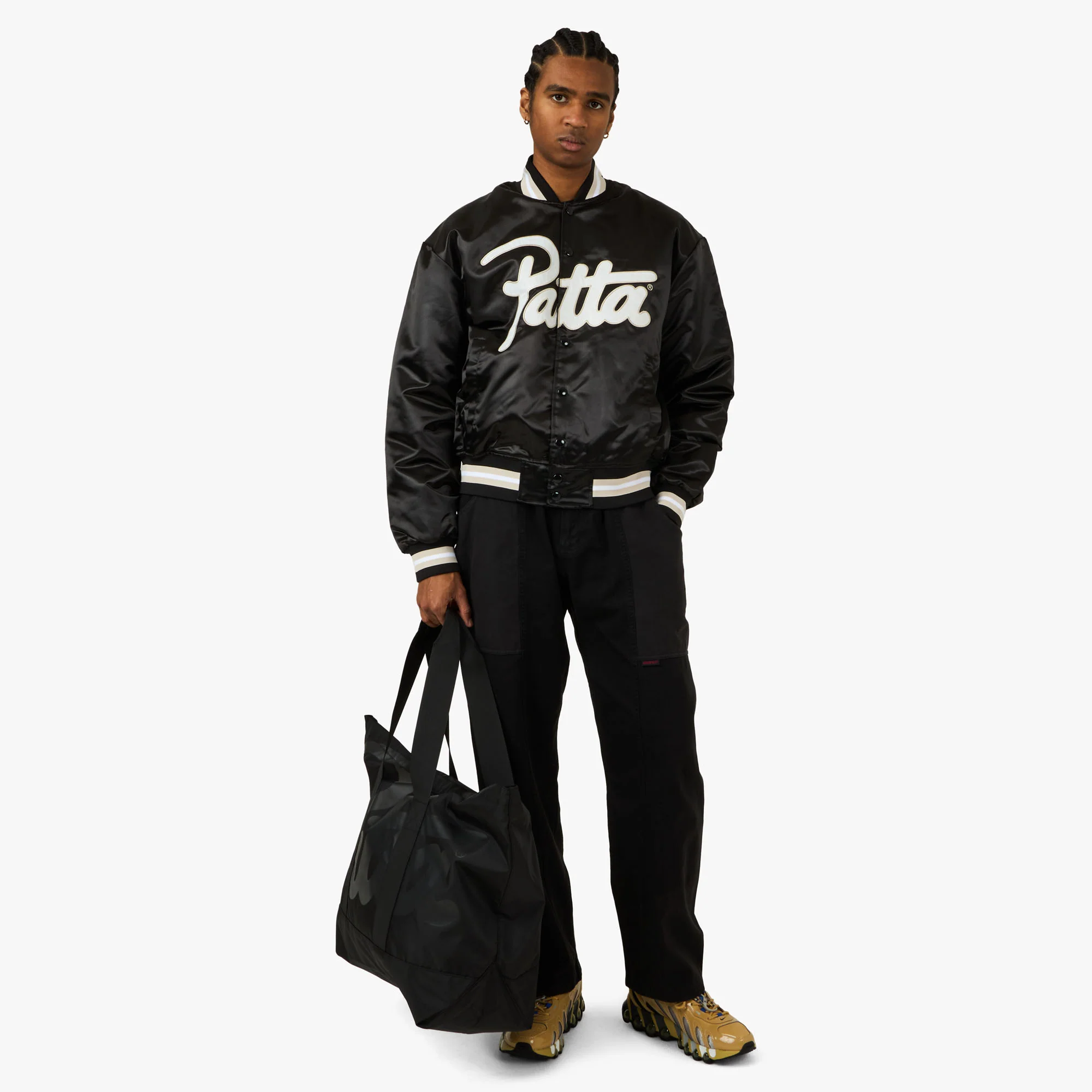 Patta Script Logo Satin Varsity Jacket Black - Image 7