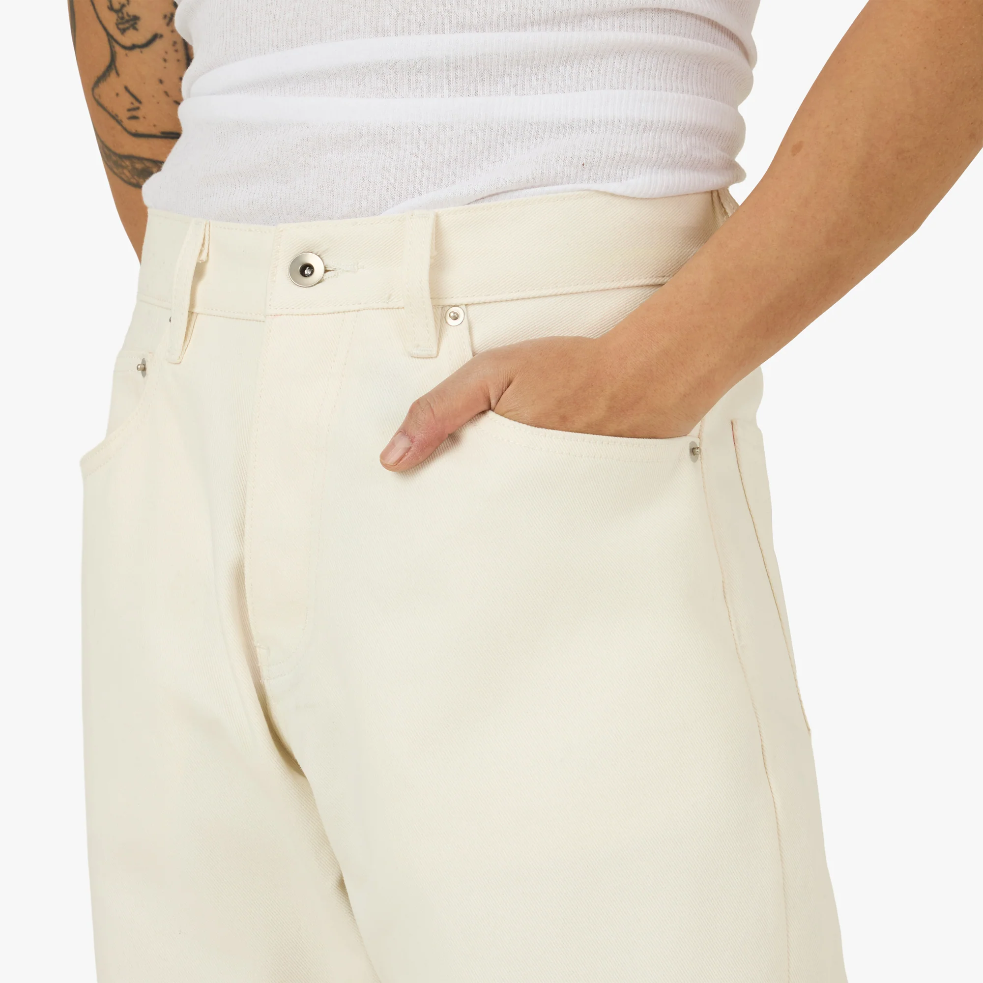 PlazaWorks Modern Wide 5 Pocket Jean Off-White - Image 4