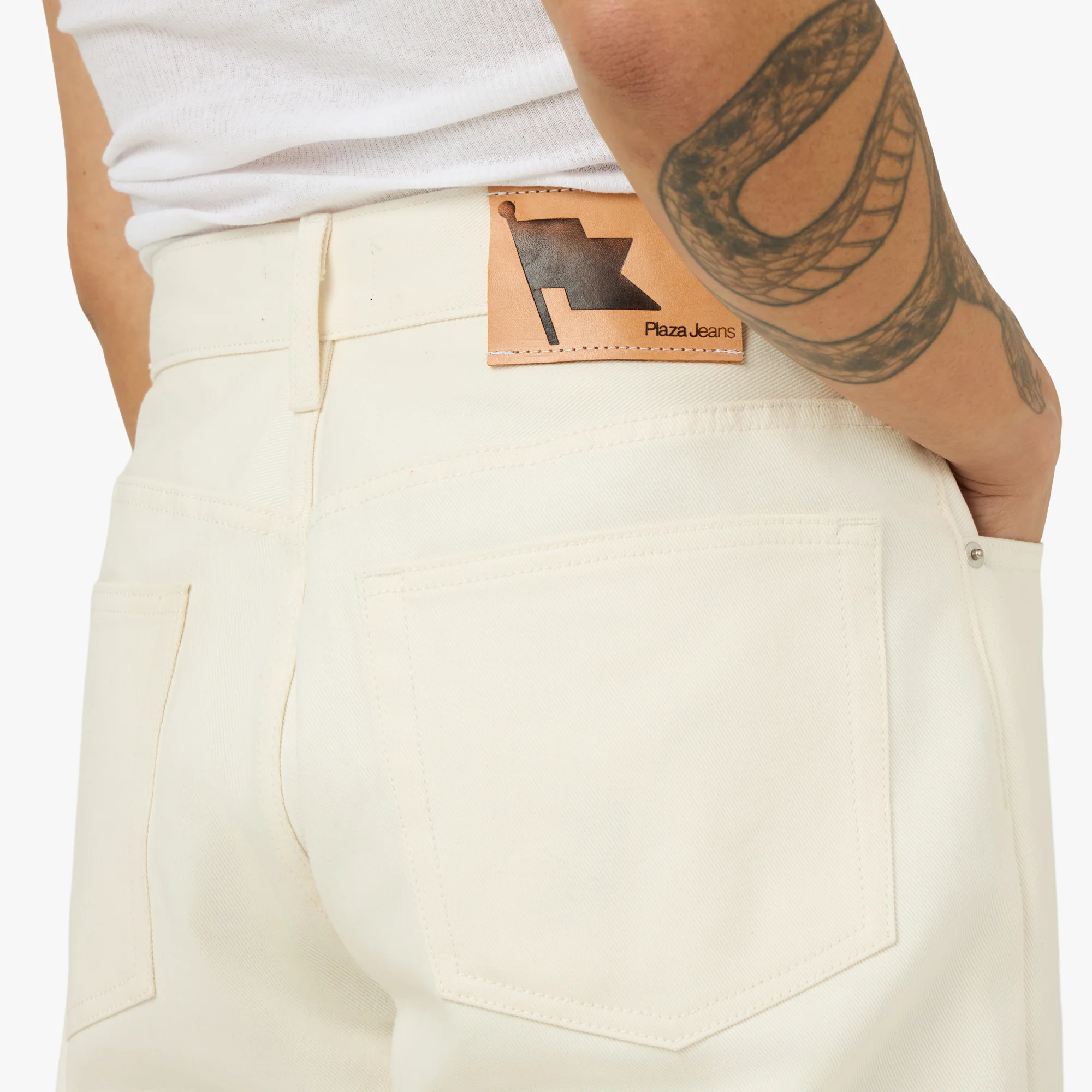 PlazaWorks Modern Wide 5 Pocket Jean Off-White - Image 5
