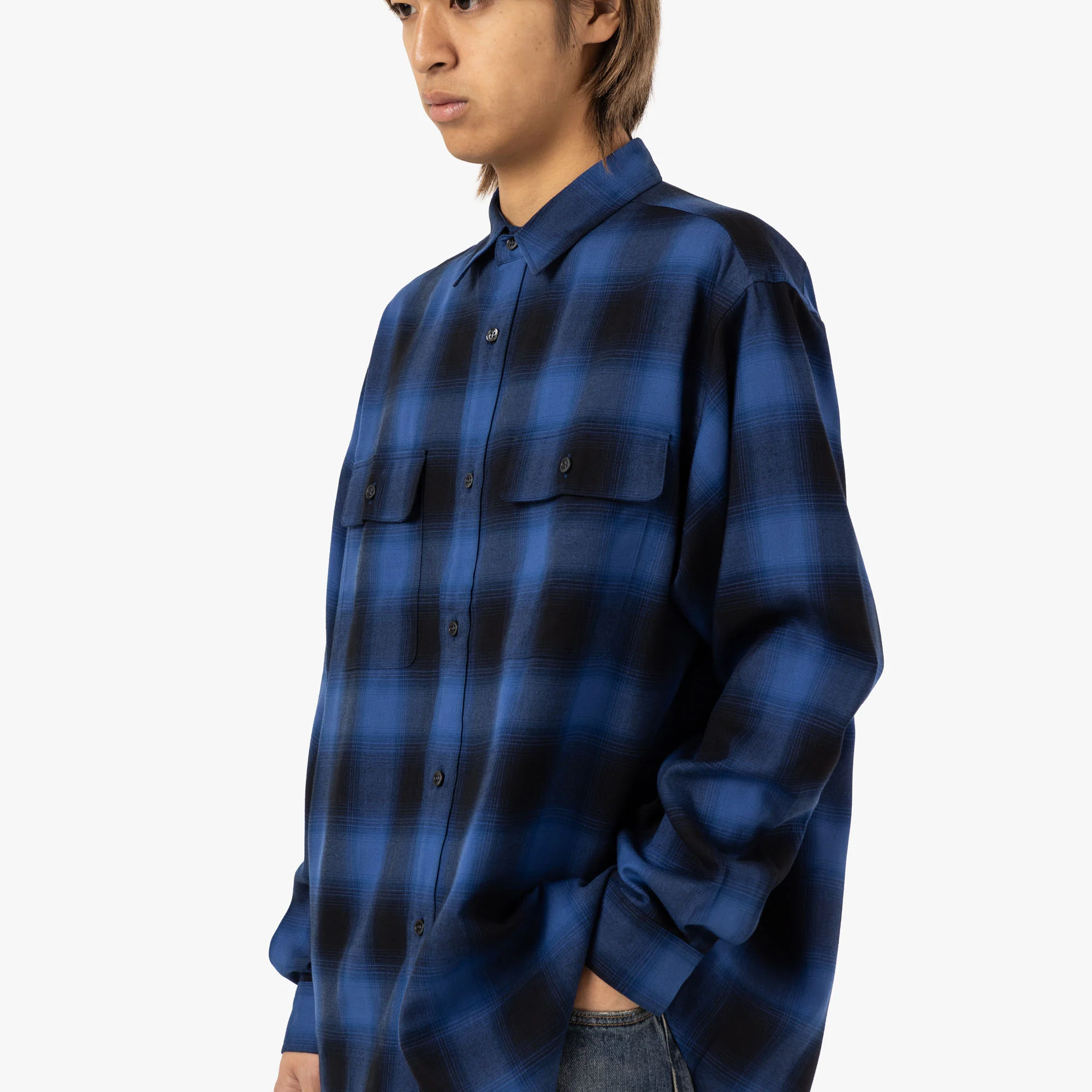 Saturdays NYC Ombre Check Work Shirt / Blue - Image 4
