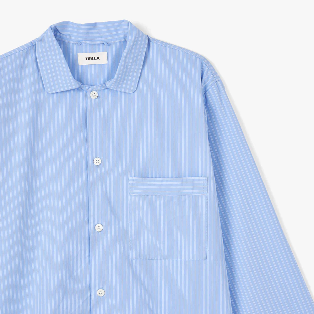Tekla Poplin Long Sleeve Shirt / Pin Stripes - Image 6
