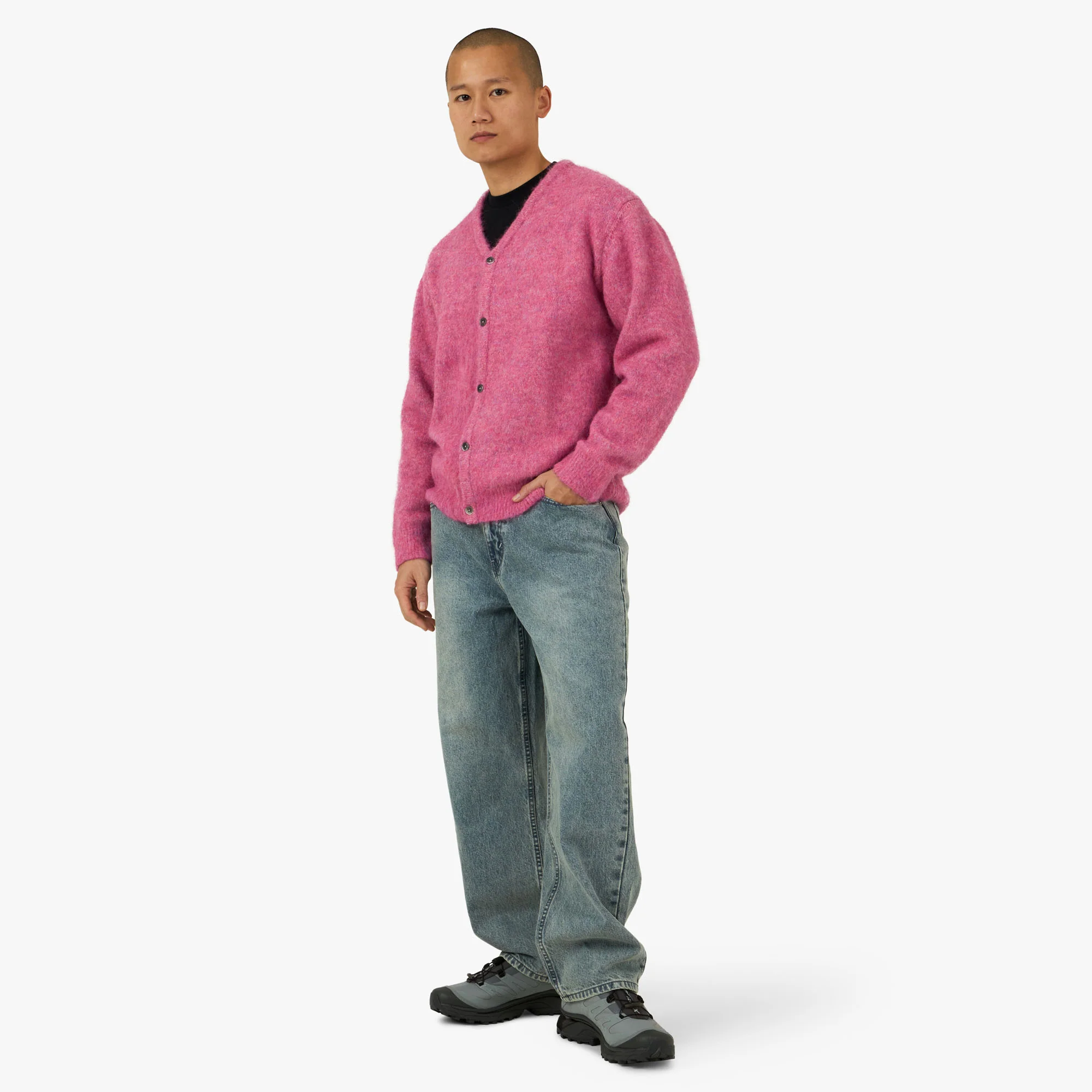 thisisneverthat Hairy Knit Cardigan Pink - Image 6
