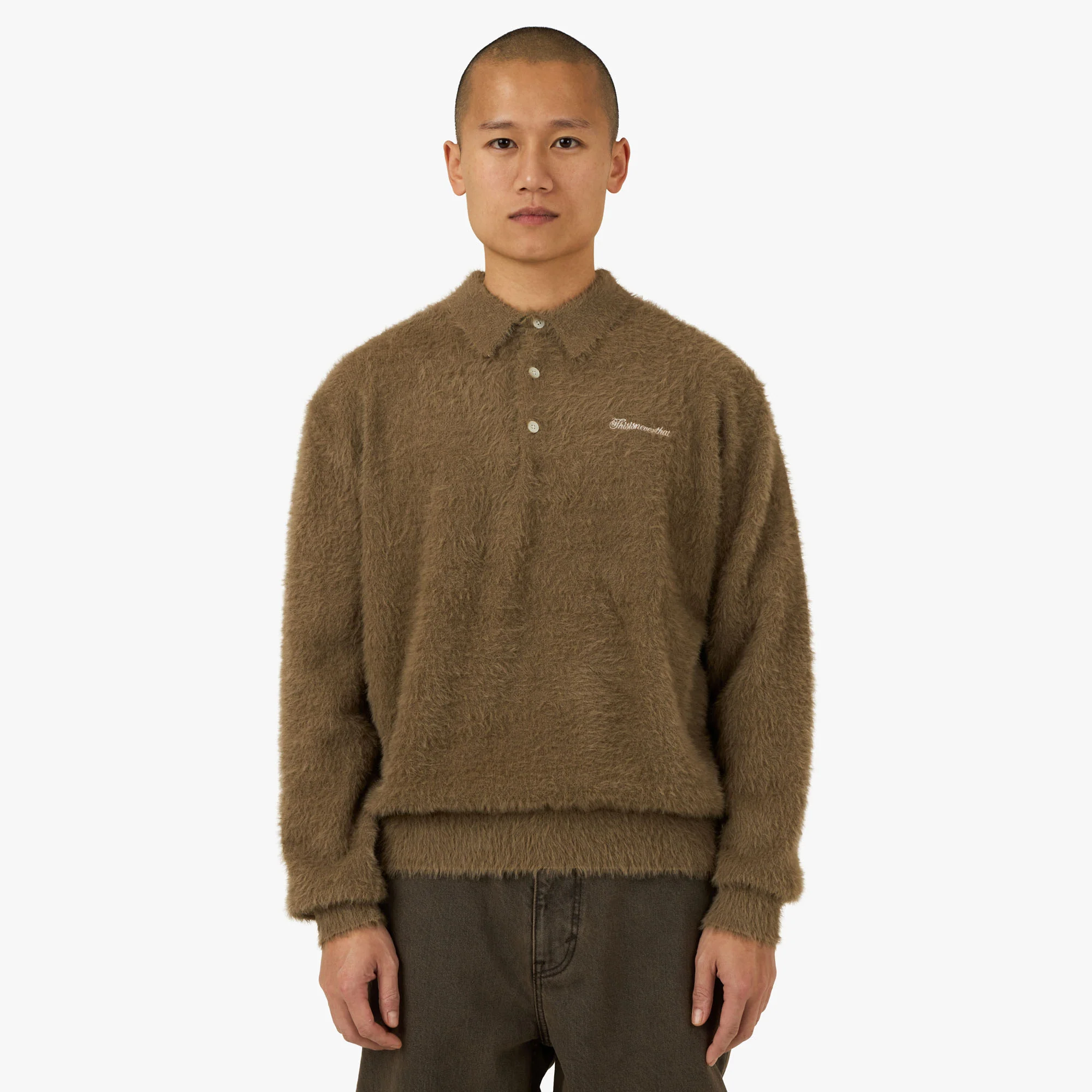 thisisneverthat SCT-Logo Shaggy Knit Polo Mud
