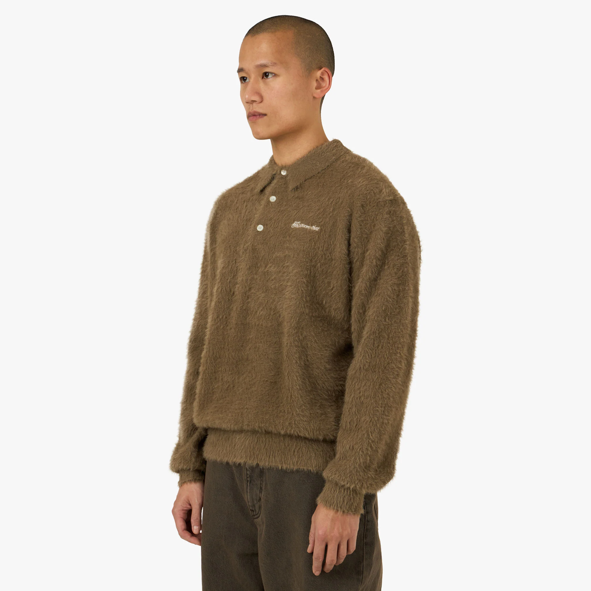 thisisneverthat SCT-Logo Shaggy Knit Polo Mud - Image 2