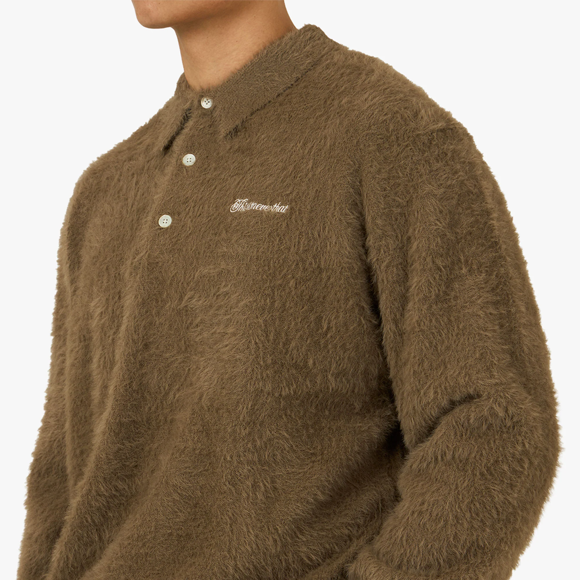 thisisneverthat SCT-Logo Shaggy Knit Polo Mud - Image 4