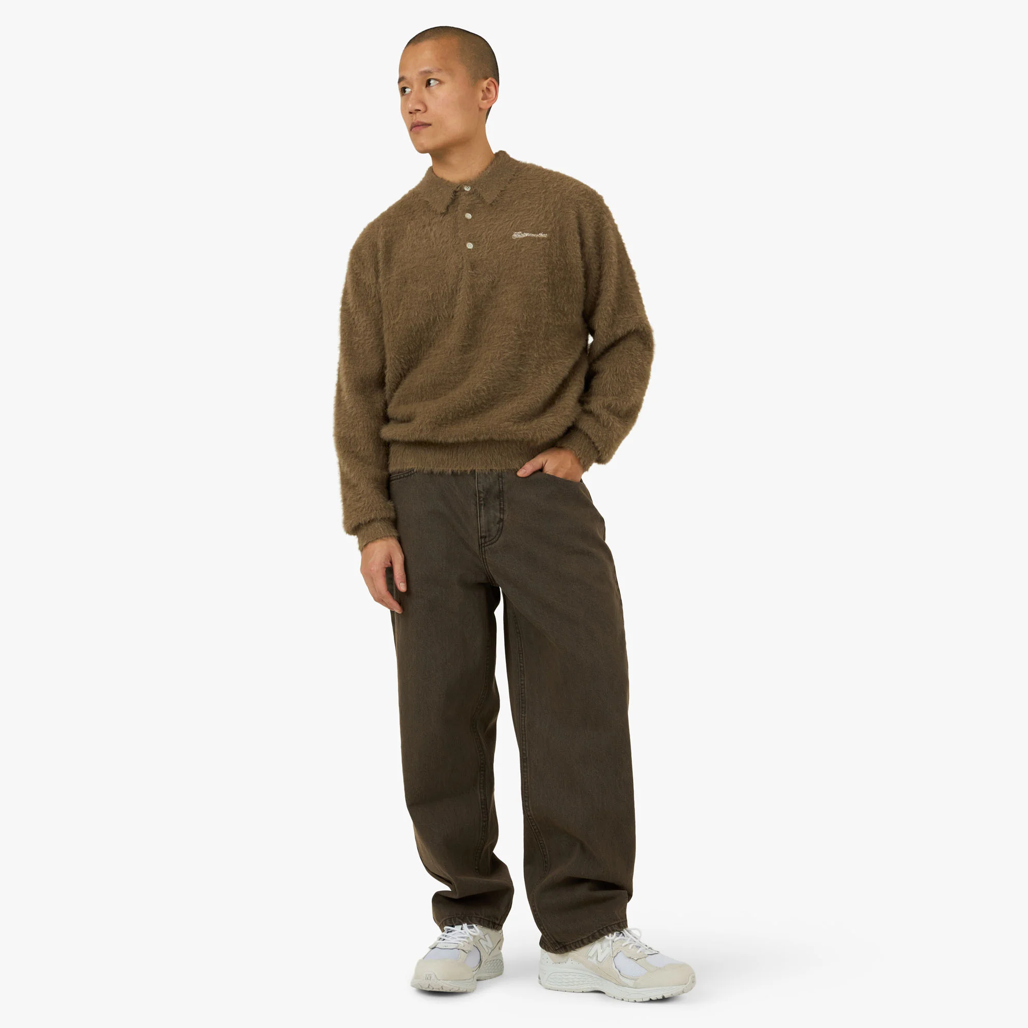 thisisneverthat SCT-Logo Shaggy Knit Polo Mud - Image 6